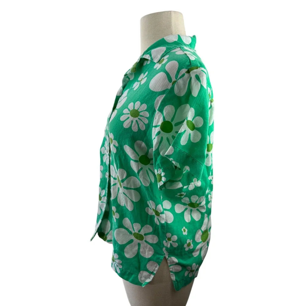 Big Bud Lazy Daisy Button Up Shirt Green Floral Print Top Cotton US Made Size XS - Picture 9 of 12